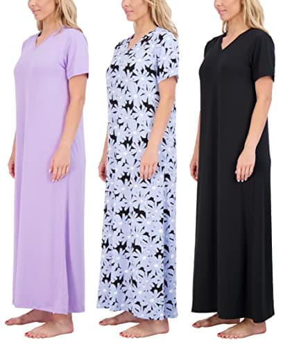 Real Essentials 3 Pack Women's Plus Size Soft Maxi Nightshirt