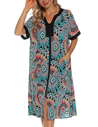 Women's House Dresses with Zipper Front, Lightweight Duster Robe