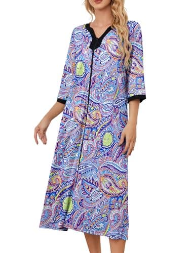 PITINAN Zip up Robes for Women Long Lounge Dress House Coat S-3XL