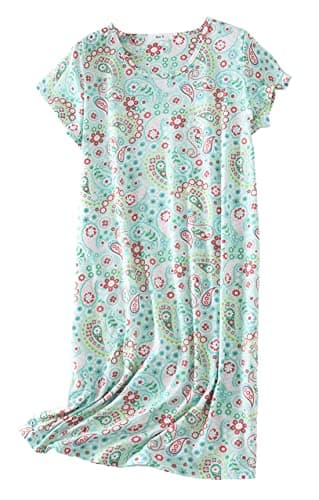 PNAEONG Women's Cotton Short Sleeve Nightgown Casual Print Sleepdress