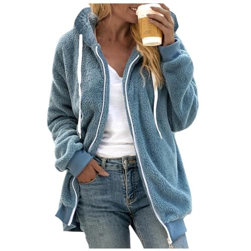 Refined Title: Women's Fashion Hooded Jacket with Drawstring, Zipper Pockets, and Plush Sweater Material