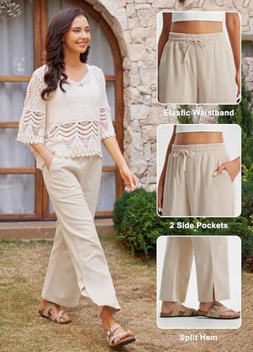 Libin Women's Wide Leg Linen Palazzo Pants High Waist Casually Cropped