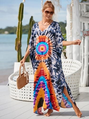 IMAGEKOPE Plus Size Vneck Batwing Dress for Women Bathing Suit Cover up Moroccan Caftan Dresses