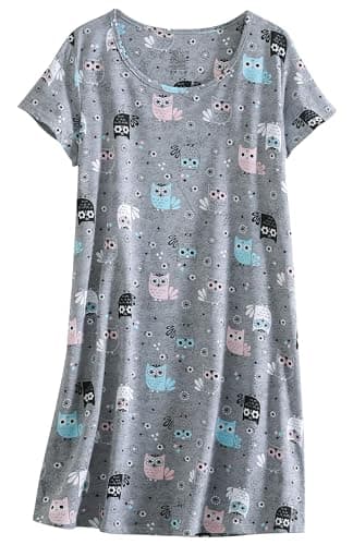 PNAEONG Women's Cotton Short Sleeve Nightgown Casual Print Sleepdress