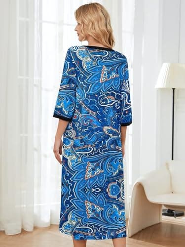 PITINAN Moo Moo Zip-Up Robe for Women Long Lounge Dress S-3XL
