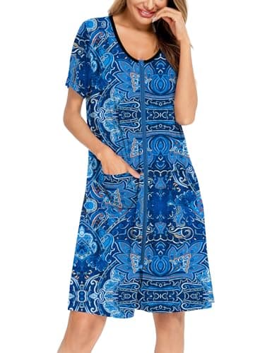 SWOMOG Women's Zip Up Lightweight Bathrobe with Pockets