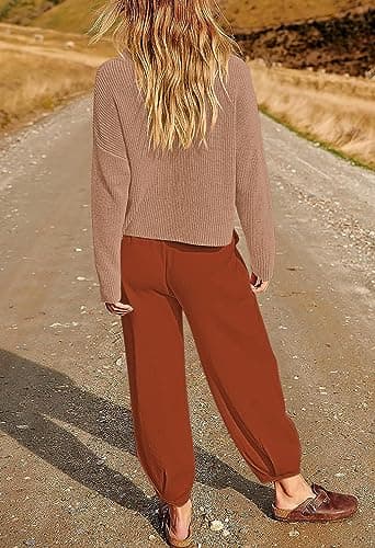 Pink Queen Women's 2024 Fall Knit Sweater Set & High Waisted Tracksuit