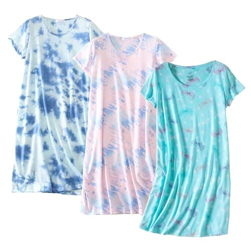 Inadays 3 Pack Women's Cotton Short Sleeve Nightgown Fun Print Sleepwear