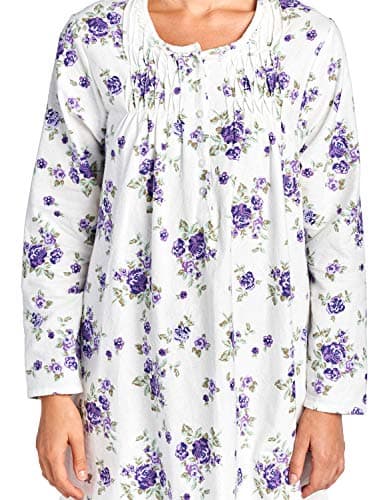 Women's Casual Flannel Floral Long Sleeve Nightgown