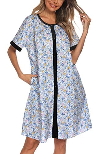 YOZLY Women's Pocketed Short Sleeve House Dress Robe
