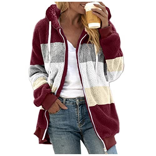 Refined Title: Women's Fashion Hooded Jacket with Drawstring, Zipper Pockets, and Plush Sweater Material