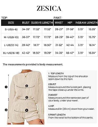 ZESICA Women's Casual Sweater Sets - Long Sleeve Cable Knit Tops and Drawstring Shorts