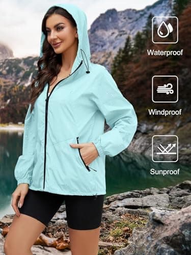 CRIPOM Women's Lightweight Waterproof Rain Jacket with Hood and Pocket S-XXL