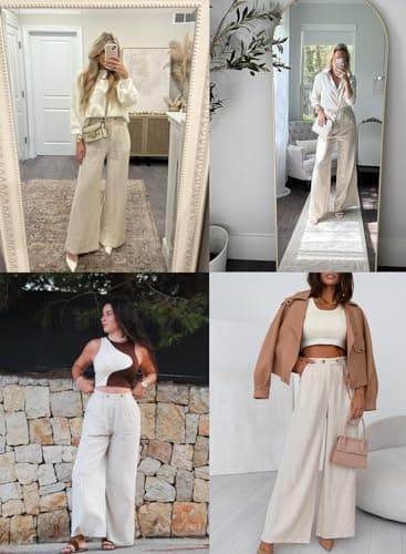 EVALESS Wide Leg Linen Palazzo Pants for Women Elastic High Waisted Flowy Summer Casual