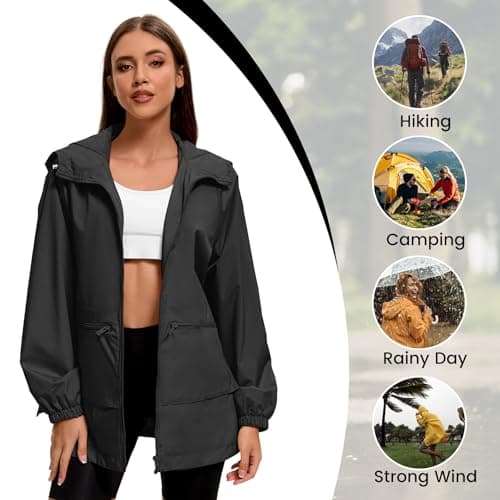 Zando Women's Waterproof Lightweight Raincoat with Hood Packable Windbreaker