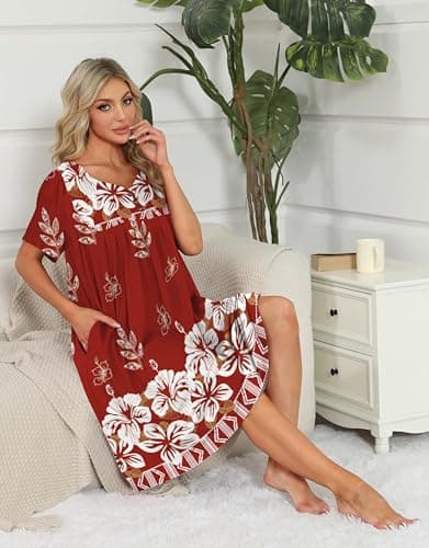 Mumu Women's Short Sleeve Nightgown with Pockets