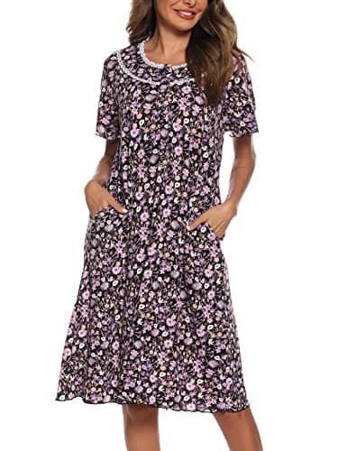 COSUNIONY Women's Soft Cotton Nightgown with Pockets