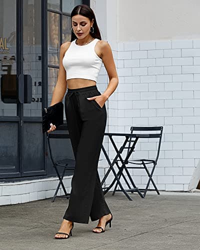 Ficerd Women's Cotton Linen High-Waisted Wide Leg Pants with Pockets