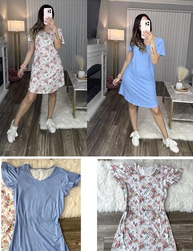Ekouaer Women's Flare Short Sleeve V-Neck Nightgown 2-Pack S-2XL