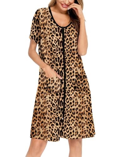 SWOMOG Women's Zip Up Lightweight Bathrobe with Pockets