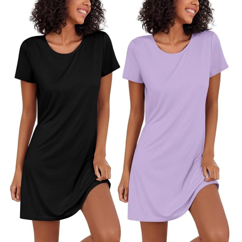 Ekouaer 2 Pack Soft Short Sleeve Nightgowns for Women Sleapwear S-XXL