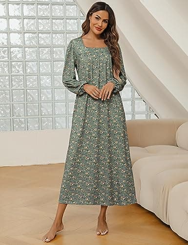 Marvmys Women's Long Sleeve Cotton Nightgown with Pocket S-XXL