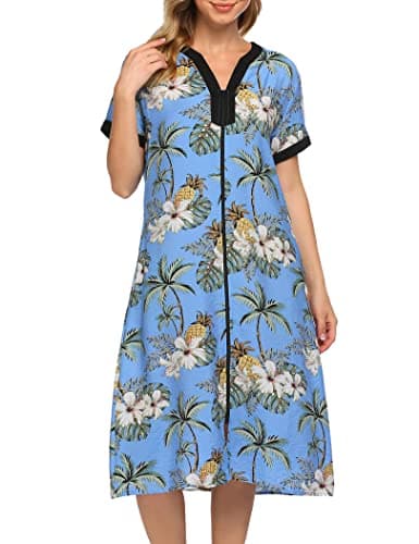 Ekouaer Women's Zipper Front Duster Robe with Pockets
