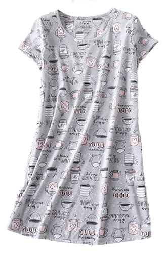 PNAEONG Women's Cotton Short Sleeve Nightgown Casual Print Sleepdress