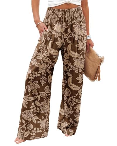 Angerella Women's High Waist Elastic Palazzo Pants with Pockets