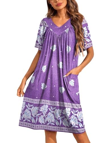 Ekouaer Womens Floral Print Pocket Nightgown Mumu Dress