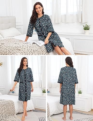 Women's Snap Front Nightgown with Pockets