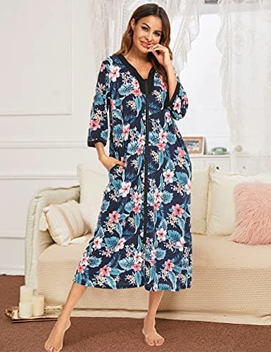 Bloggerlove Womens Long Zip Up House Coat Sleepwear