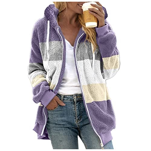 Refined Title: Women's Fashion Hooded Jacket with Drawstring, Zipper Pockets, and Plush Sweater Material