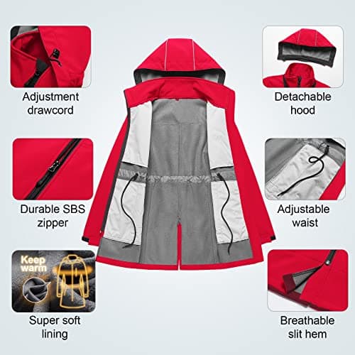 CREATMO Women's Lightweight Waterproof Softshell Jacket Fleece Lined Windbreaker