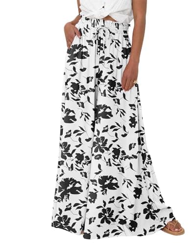 BTFBM Women's Summer Floral Wide Leg Palazzo Pants with Pocket