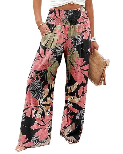 Angerella Women's High Waist Elastic Palazzo Pants with Pockets