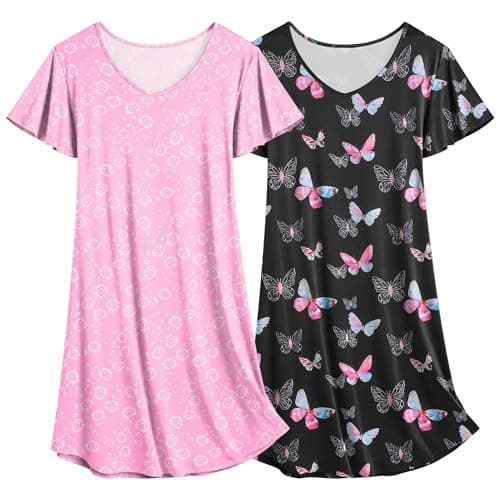 Ekouaer Women's Flare Short Sleeve V-Neck Nightgown 2-Pack S-2XL