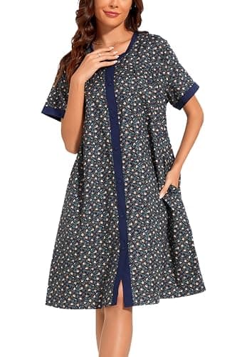 YOZLY Women's Pocketed Short Sleeve House Dress Robe