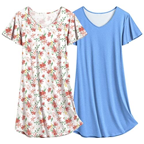 Ekouaer Women's Flare Short Sleeve V-Neck Nightgown 2-Pack S-2XL