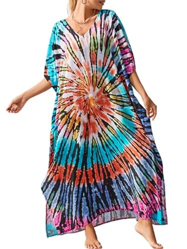 IMAGEKOPE Plus Size Vneck Batwing Dress for Women Bathing Suit Cover up Moroccan Caftan Dresses