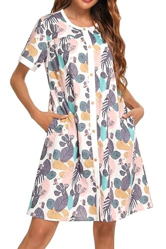 YOZLY Women's Pocketed Short Sleeve House Dress Robe