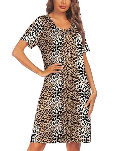 Ekouaer Women's Short Sleeve Pleated Nightgown - Button Down Snap Front S-2XL