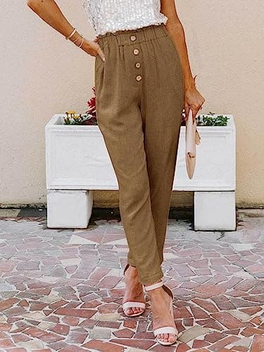 NIMIN High-Waisted Elastic Cropped Paper Bag Pants with Pockets