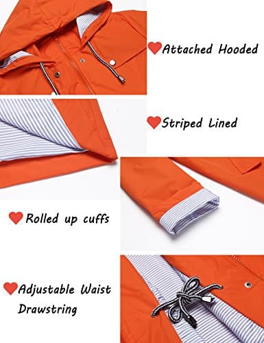 ZHENWEI Women's Lightweight Hooded Waterproof Outdoor Rain Jacket S-XXL