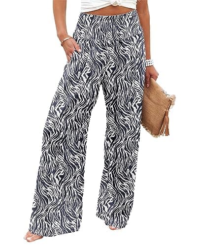 Angerella Women's High Waist Elastic Palazzo Pants with Pockets