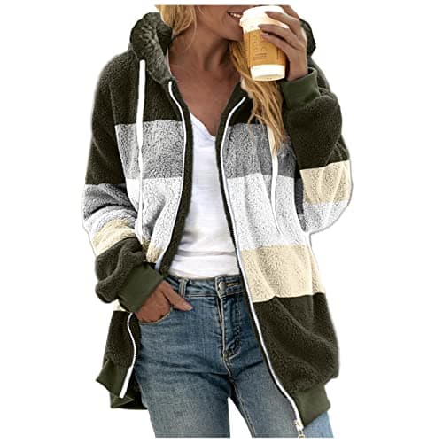 Refined Title: Women's Fashion Hooded Jacket with Drawstring, Zipper Pockets, and Plush Sweater Material