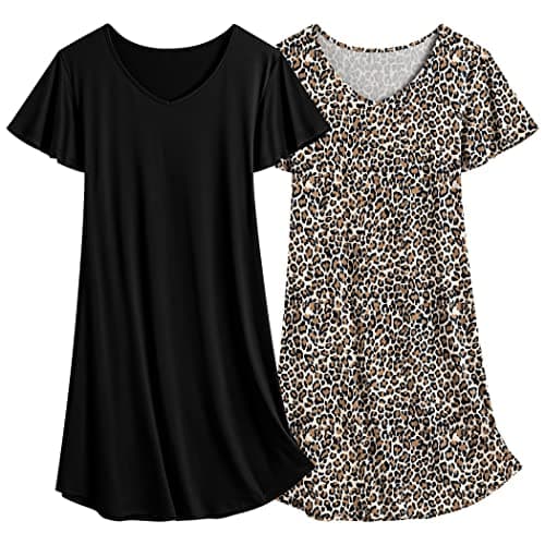 Ekouaer Women's Flare Short Sleeve V-Neck Nightgown 2-Pack S-2XL
