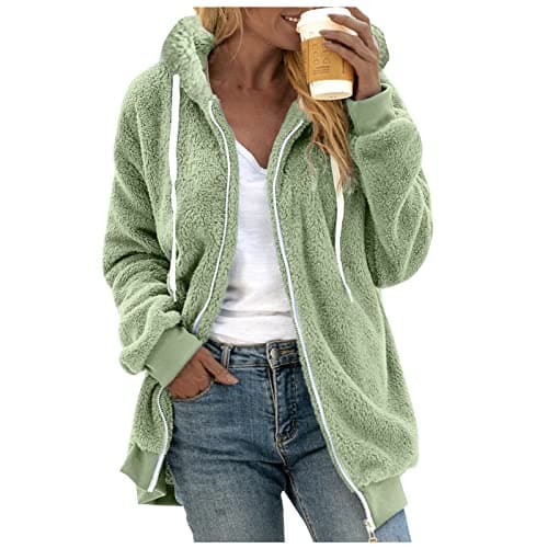Refined Title: Women's Fashion Hooded Jacket with Drawstring, Zipper Pockets, and Plush Sweater Material