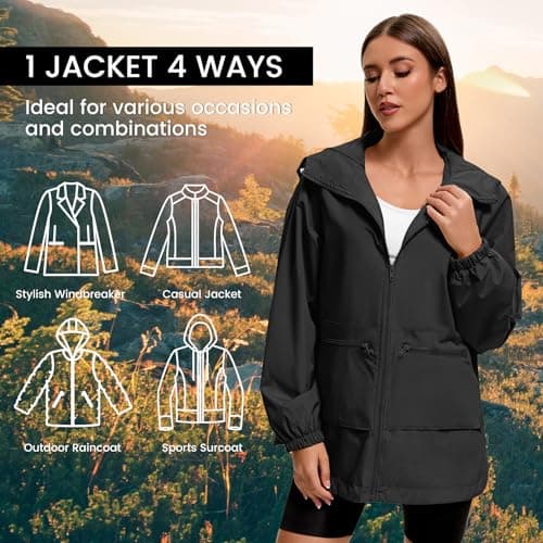 Zando Women's Waterproof Lightweight Raincoat with Hood Packable Windbreaker