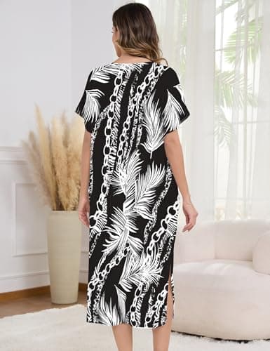 Moomoo Women's Short Sleeve V-Neck Batwing Nightgown with Pockets S-2XL